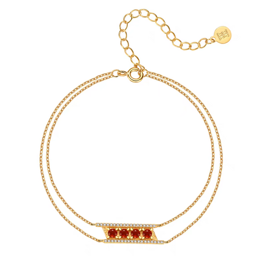 Pulsera Eternal Sunset, diseño original artesanal de Kemstone: pulsera de plata de doble capa con granate espesartina y circonita cúbica.