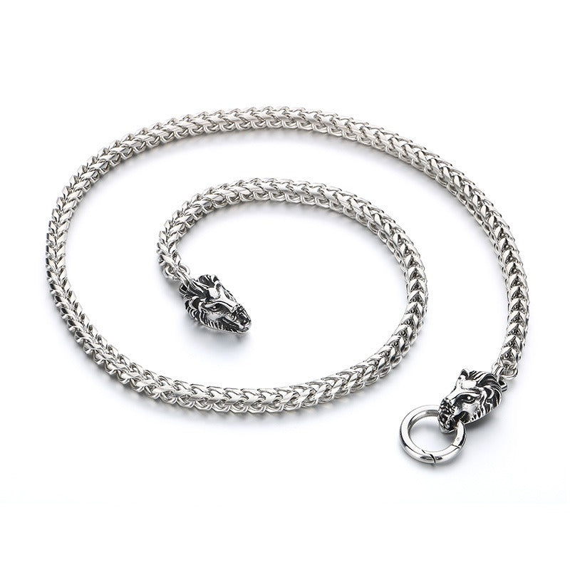 Kemstone Dragon & Skull Clasp Chain Necklace β 6mm Stainless Steel Viking Punk Style KN290995-Z