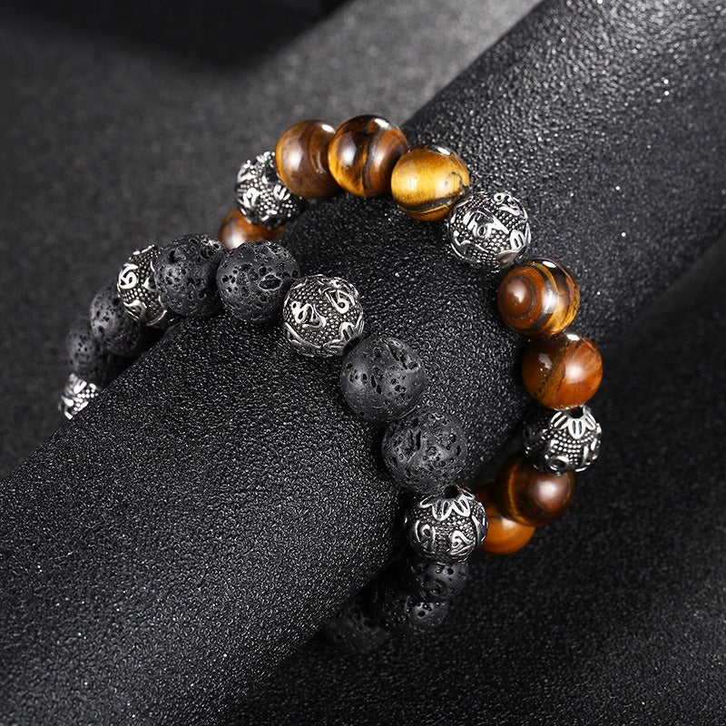 Kemstone Natural Tiger Eye Stone Mantra Bracelet – Earthy Protection, Ancient Wisdom KB119665-Z