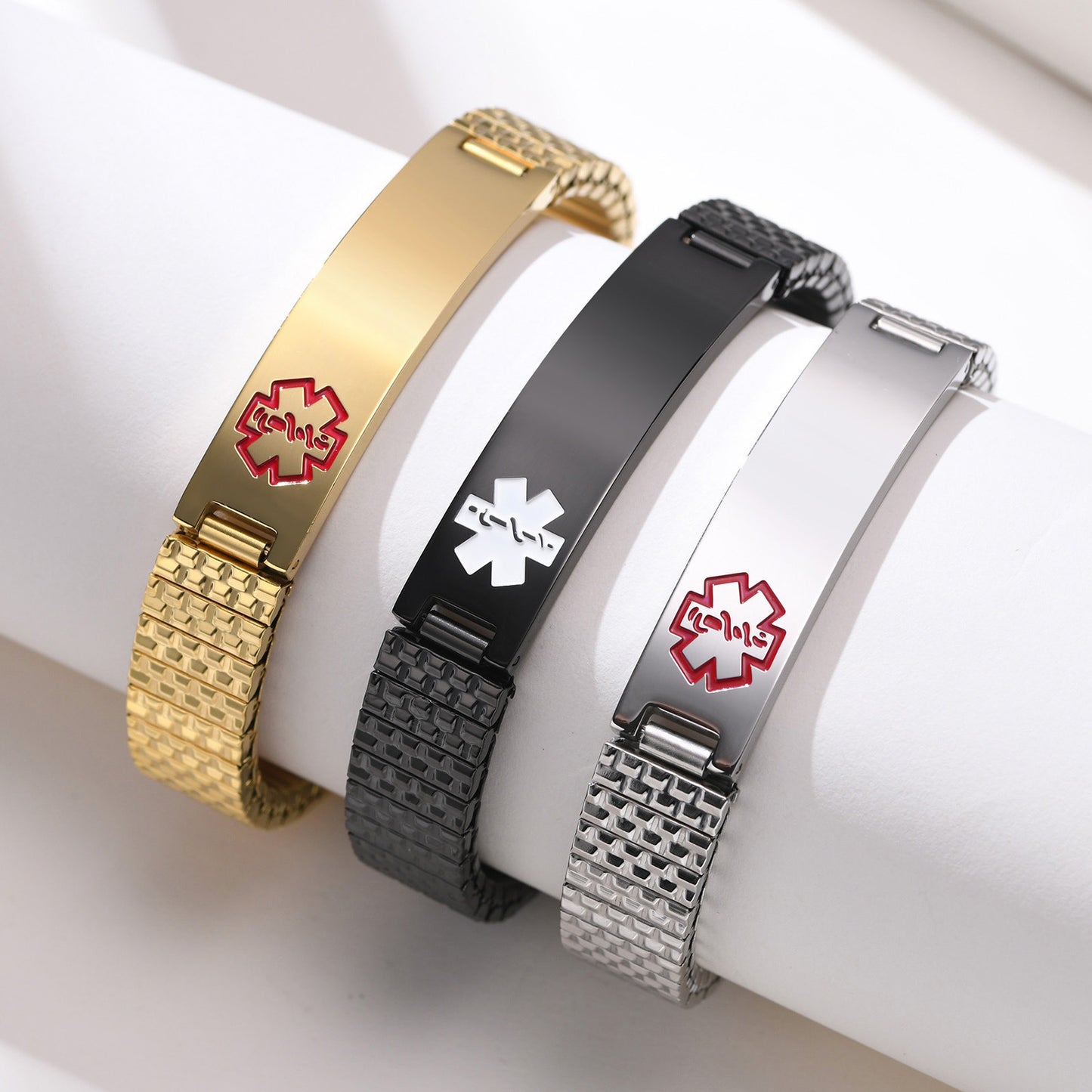 Pulsera elástica de alerta médica – Banda de identificación de acero inoxidable de 12 mm BR-263