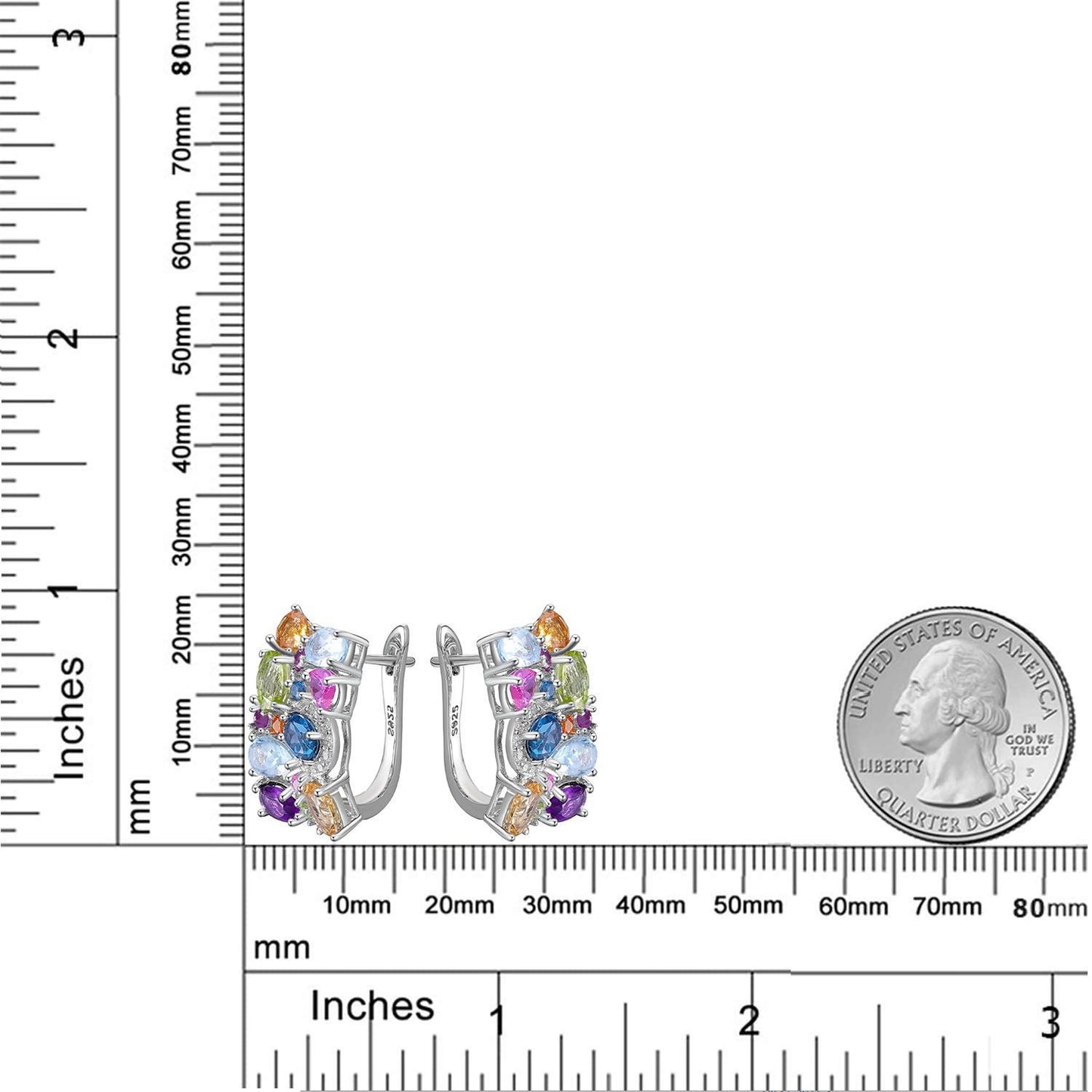 Pendientes colgantes de topacio azul y amarillo multicolor con diseño original de Kemstone, hechos a mano, en plata de ley 925 con cierre de palanca para mujer, K23625E