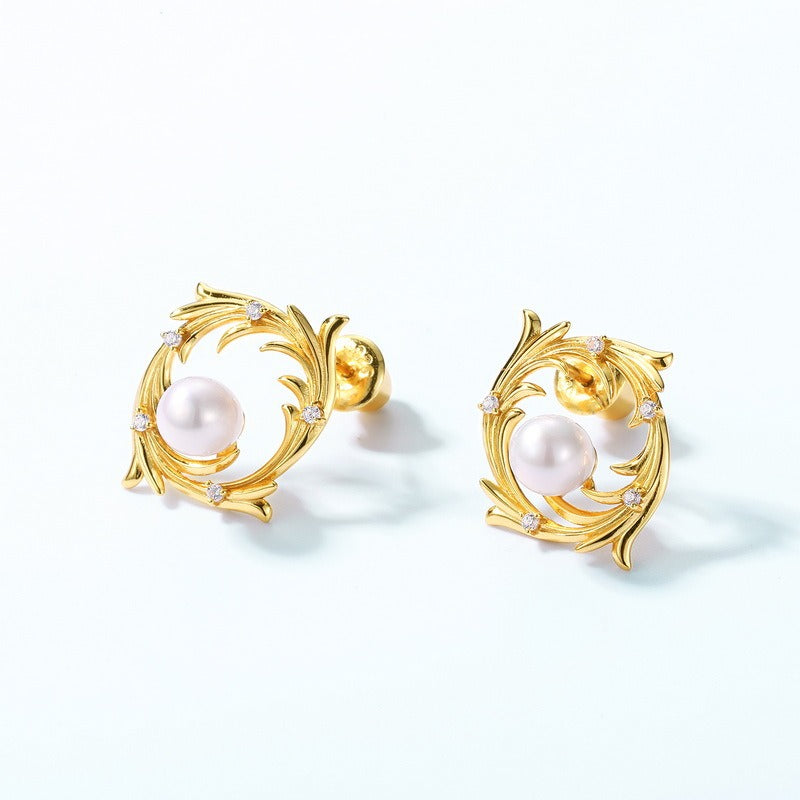 Elegantes pendientes de perla de plata S925 hechos a mano por Kemstone: diseño original - Diseño vintage de lujo
