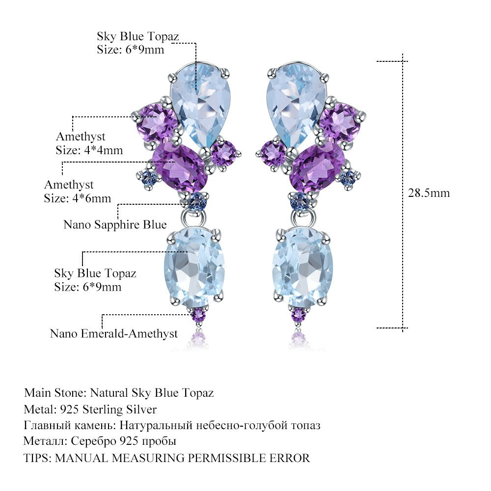 Pendientes de plata de ley S925 con piedras preciosas y topacio amatista, hechos a mano, con diseño original de Kemstone, para veladas elegantes.