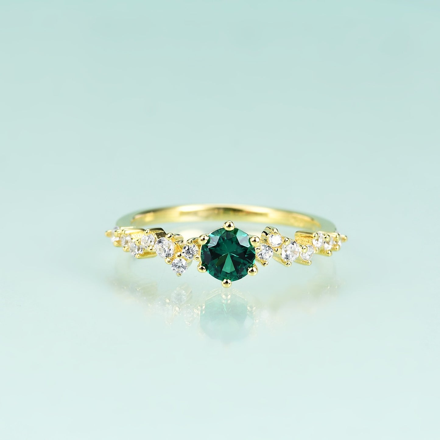 Vintage Emerald Ring Lab-Created 5mm Sterling Silver | Kemstone Gold Plated Elegant Jewelry for Women