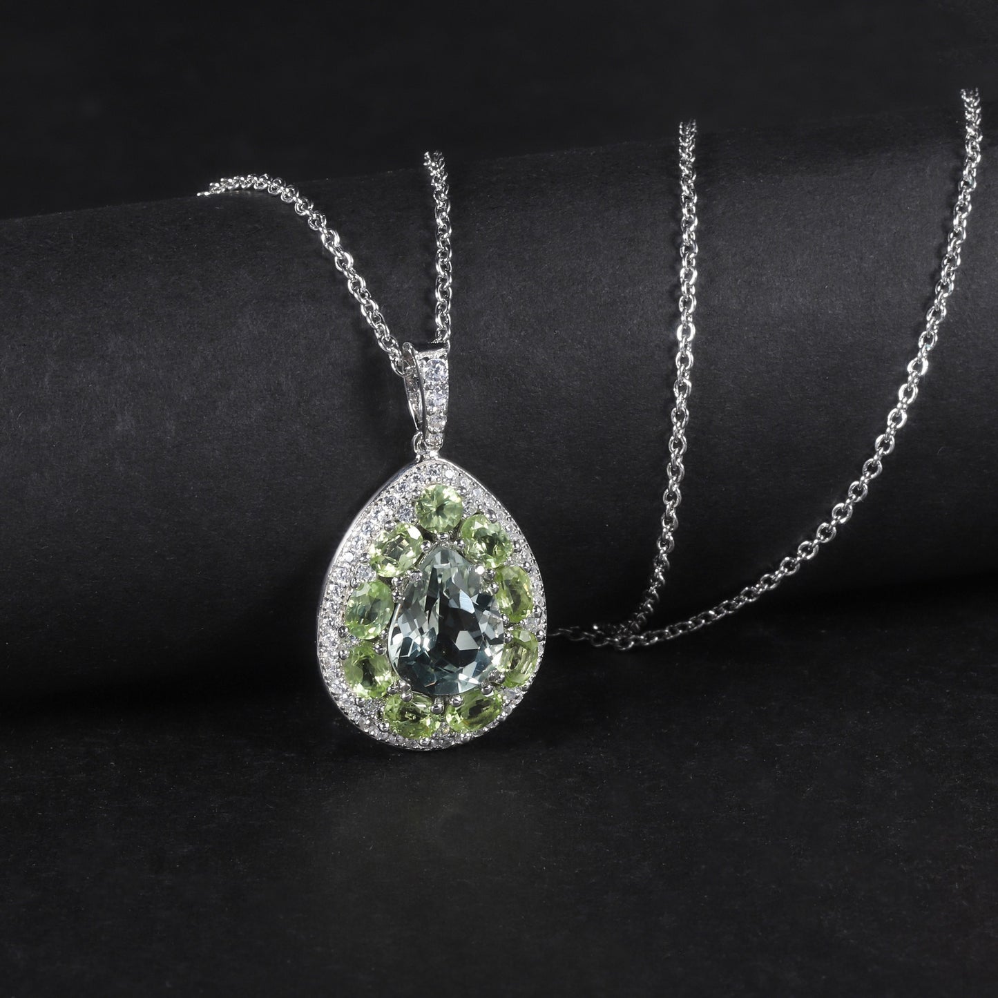 Collar de plata de ley S925 de diseño original, hecho a mano por Kemstone, con colgante de amatista verde natural y peridoto, 45,7 cm.
