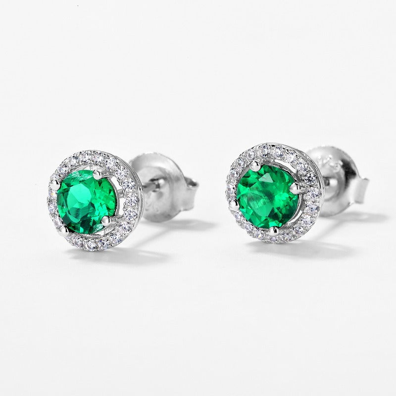 Pendientes de botón vintage de plata S925 para mujer, hechos a mano por Kemstone, con diseño original y piedra de nacimiento de esmeralda cultivada en laboratorio, para aniversario de lujo.