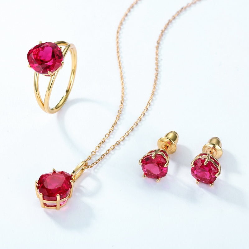 Anillo de plata de ley 925 chapado en oro, diseño original artesanal de Kemstone, joyería de lujo con rubí cultivado en laboratorio, color vino tinto, para mujer.
