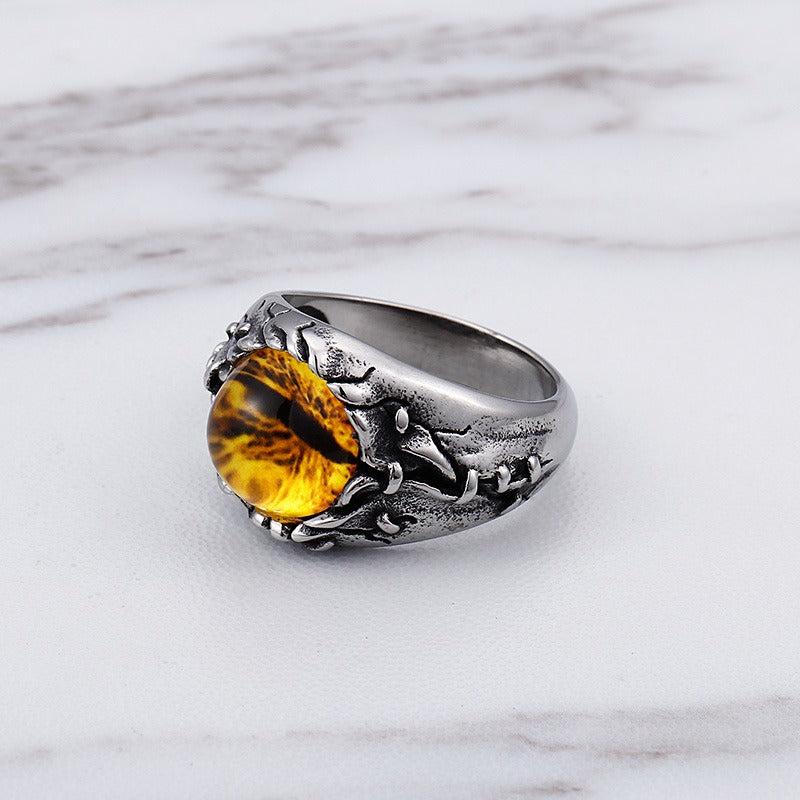 Kemstone Men’s Cat’s Eye Titanium Steel Ring – Vintage Strength & Subtle Brilliance KR44704-BD