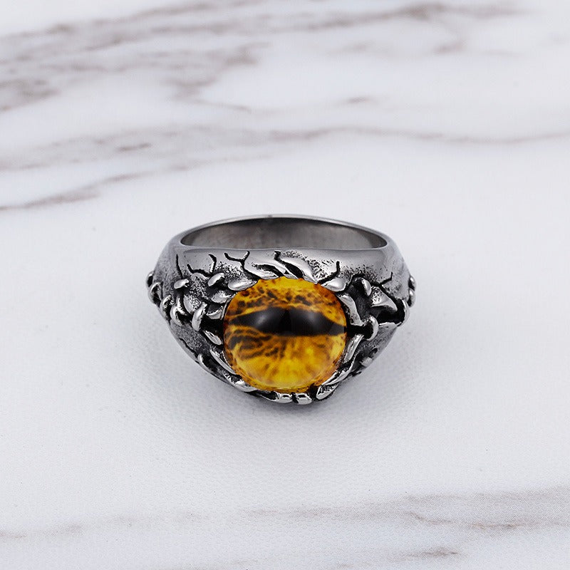 Kemstone Men’s Cat’s Eye Titanium Steel Ring – Vintage Strength & Subtle Brilliance KR44704-BD