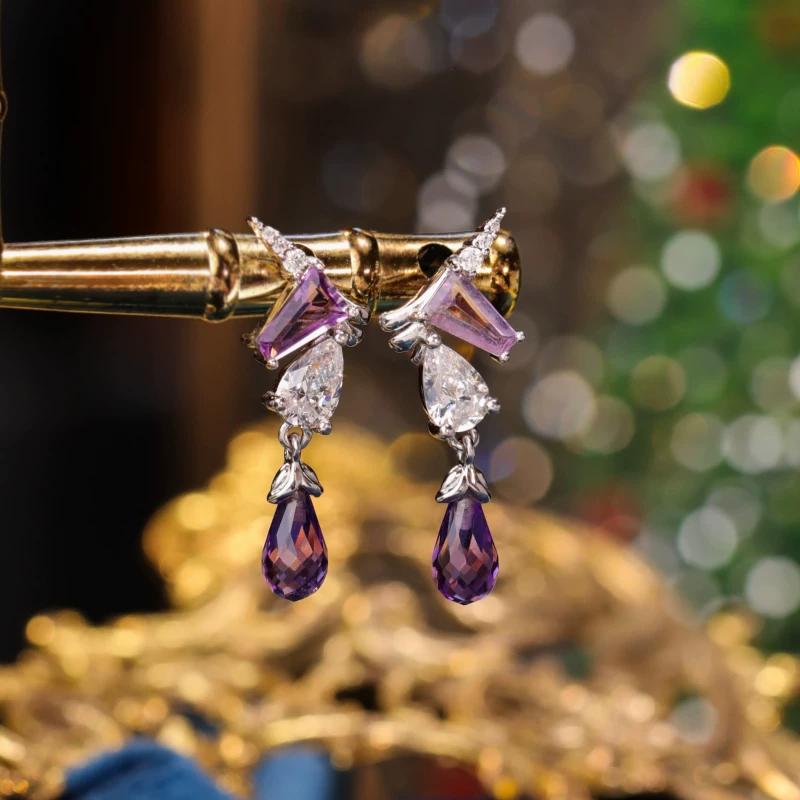 Pendientes de unicornio estrellado de diseño original hechos a mano por Kemstone – Pendientes de fantasía de amatista en plata de ley para mujer EME-529286