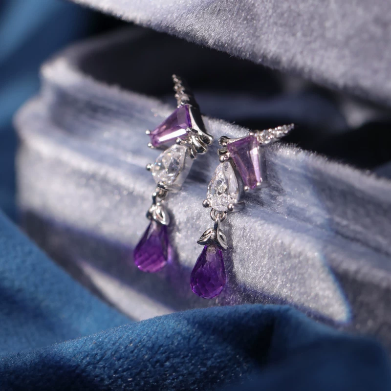 Pendientes de unicornio estrellado de diseño original hechos a mano por Kemstone – Pendientes de fantasía de amatista en plata de ley para mujer EME-529286