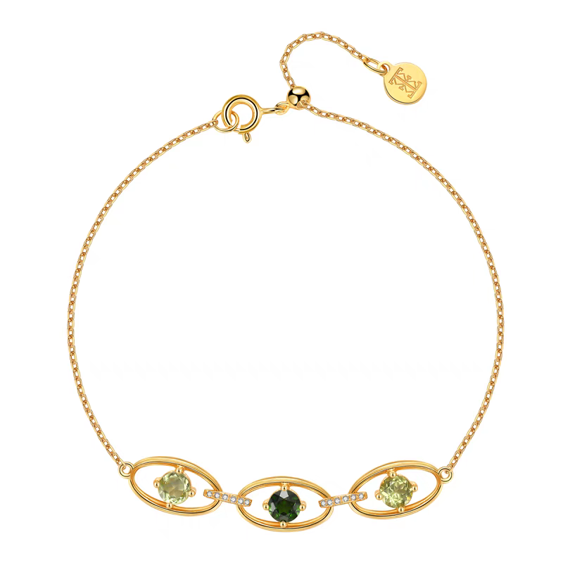 Pulsera Nomeolvides de diseño original artesanal de Kemstone | Plata de ley 925 | Fluorita transparente y piedra de oliva | Elegante pulsera de inspiración vintage para mujer