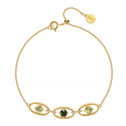 Pulsera Nomeolvides de diseño original artesanal de Kemstone | Plata de ley 925 | Fluorita transparente y piedra de oliva | Elegante pulsera de inspiración vintage para mujer