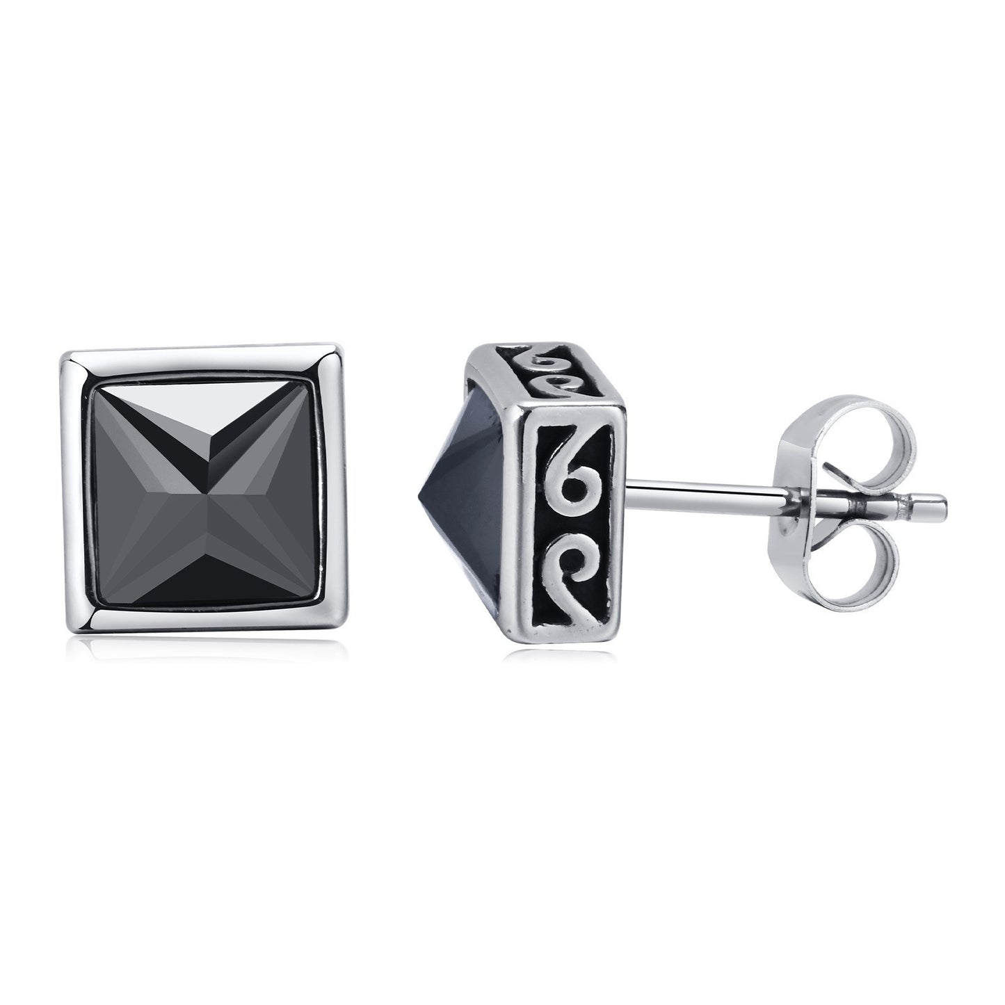 Pendientes Kemstone de acero inoxidable con nudo celta geométrico y circonita cuadrada: diseño elegante para hombre ES-407