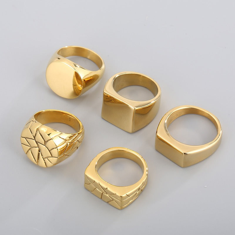 Kemstone Cracked Texture Geometric Stainless Steel Ring β Statement Gothic Jewelry | KR45394-K