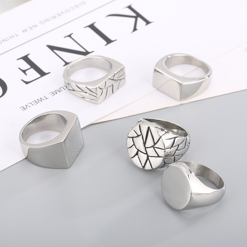 Kemstone Cracked Texture Geometric Stainless Steel Ring β Statement Gothic Jewelry | KR45394-K
