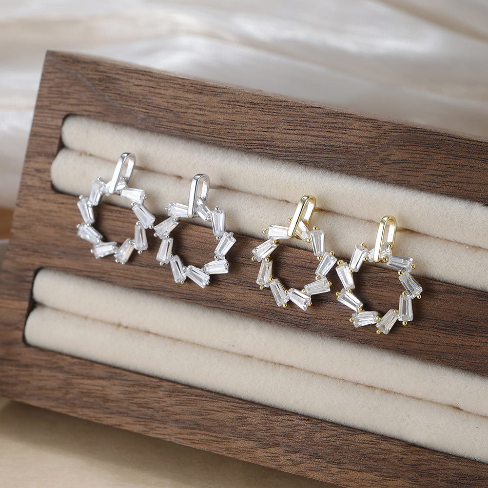 Geometric Hoop Earrings – 925 Sterling Silver Circle CZ Studs, Handmade Gold & Platinum Plated Jewelry by Kemstone A4-APE134