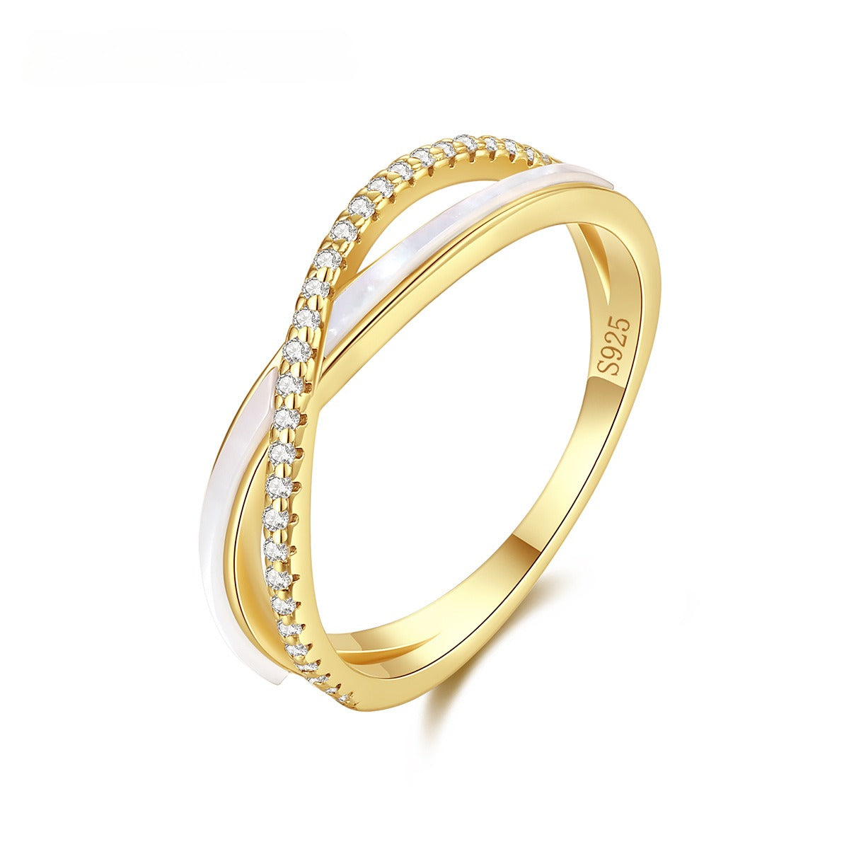 Anillo de oro con circonita cúbica, diseño original artesanal de Kemstone. Elegante anillo de plata de ley S925 en forma de X con circonita blanca AAAA.