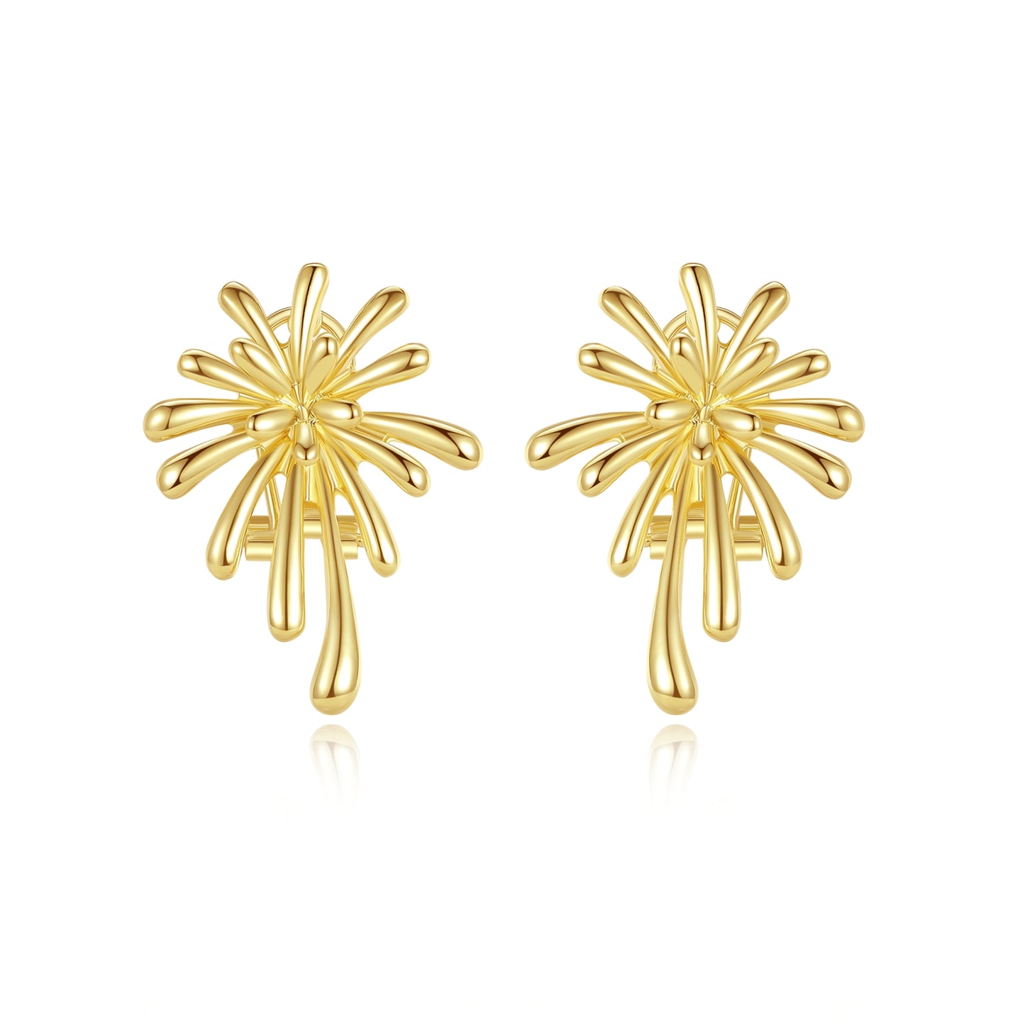 Kemstone Gold Flower Burst Earrings – 35x25mm Vintage Statement, Alloy Back Clip Closure