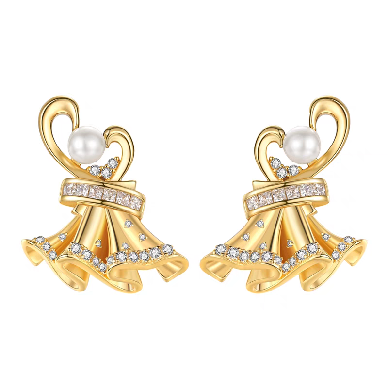 Pendientes Glaimore de estilo vestido de gala, hechos a mano por Kemstone, con diseño original. Pendientes colgantes de perla y circonita cúbica bañados en oro en plata de ley 925. Joyas de novia vintage para mujer.