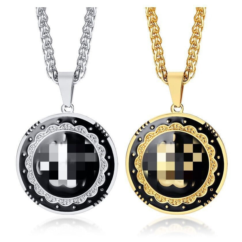 Kemstone Gold Stainless Steel Round Medallion Pendant Necklace – 30mm Enamel Hip Hop Street Style PN-1300