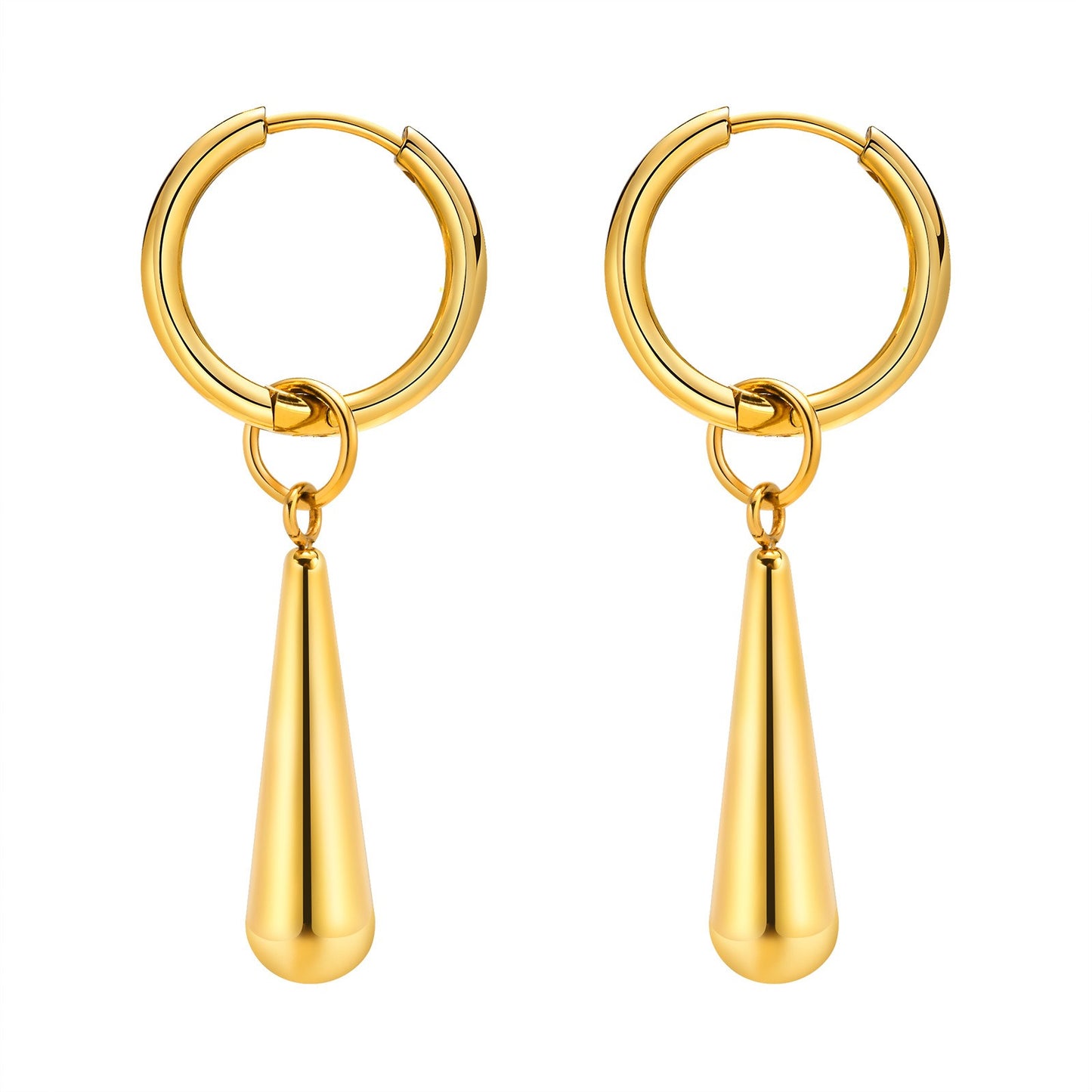 Pendientes Kemstone de acero inoxidable con forma de gota dorada - Pendientes geométricos minimalistas para mujer ED-556