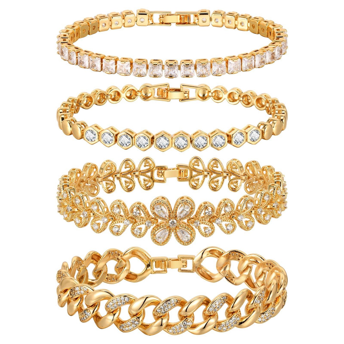 Pulsera de tenis con circonitas doradas para mujer - Elegante pulsera de cristal PBR-129