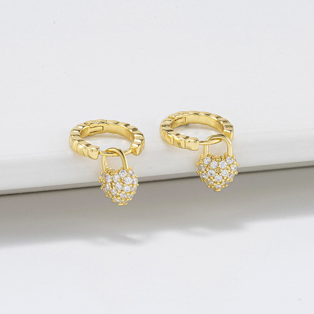 Heart Huggie Earrings – 925 Sterling Silver Dainty Drop Hoops, Handmade Gold CZ Earrings by Kemstone A4-SE385