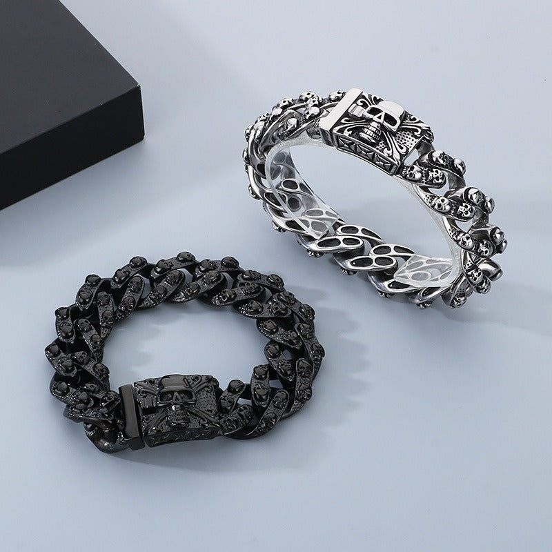 Kemstone Men’s Skull Chain Bracelet – Heavy Stainless Steel Gothic Biker Jewelry KB66291-BD