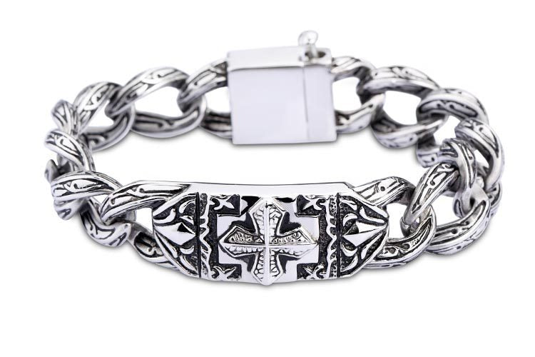 Kemstone Men’s Gothic Cross Bracelet – 17mm Vintage Stainless Steel Chain | KB15267-D