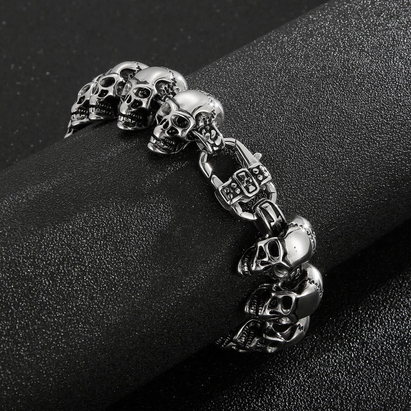 Kemstone Skull Link Chain Necklace & Bracelet – Stainless Steel Gothic Hip-Hop Jewelry KB29213-D