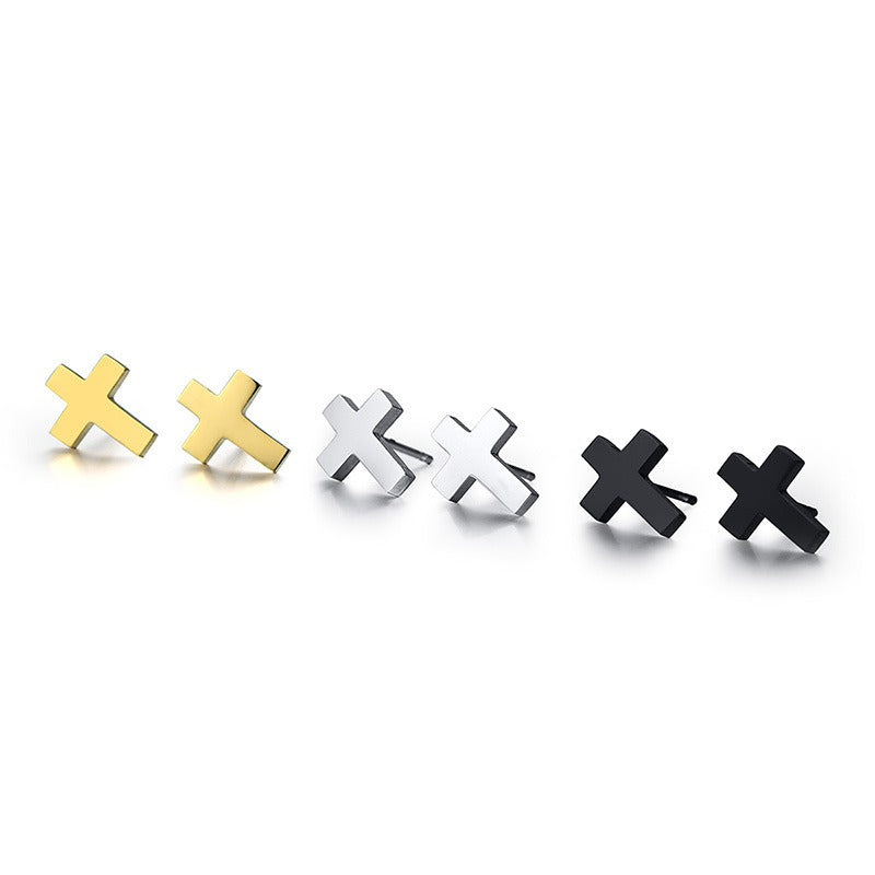 Kemstone Stainless Steel Cross Stud Earrings – Gold/Silver/Black, Gothic Minimalist Faith Jewelry ES-214
