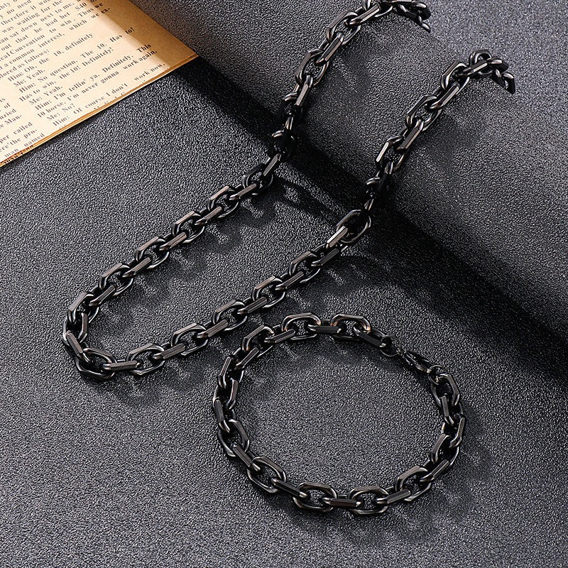 Kemstone Men’s Black O-Link Chain Bracelet & Necklace – Stainless Steel Gothic Viking KS141119-Z