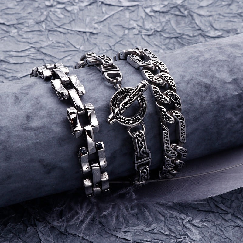 Kemstone Men’s Patterned Stainless Steel Chain Bracelet – Vintage Gothic Norse Punk KB120773-BD