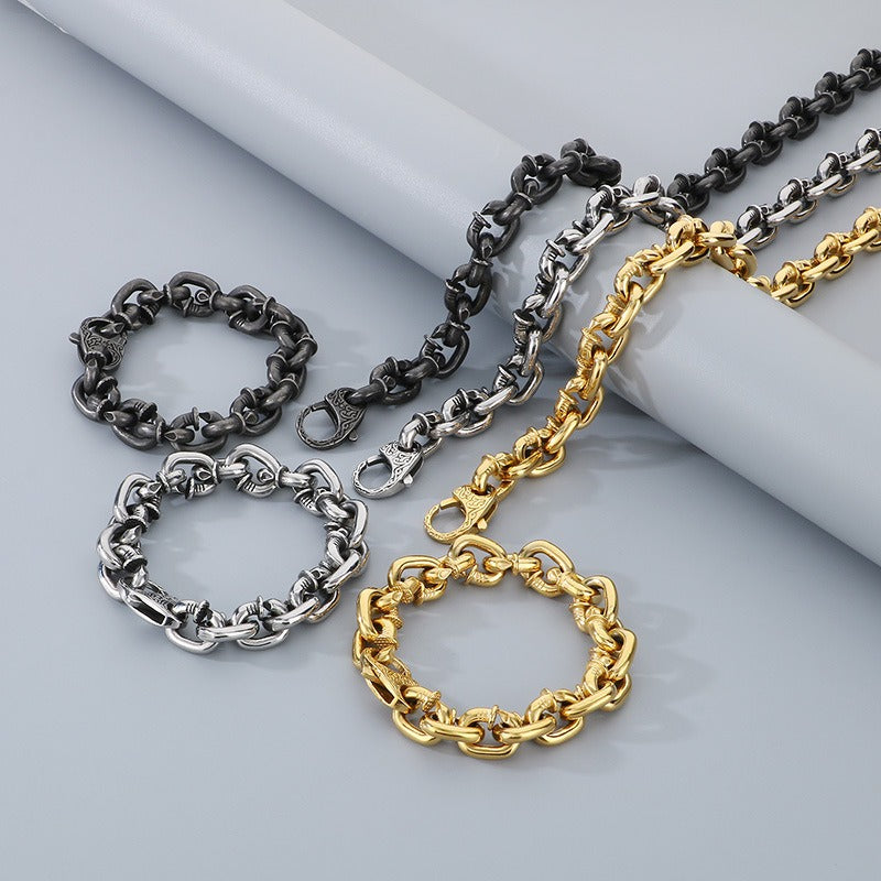 Kemstone Men’s Rivet Chain Bracelet or Necklace – Stainless Steel Punk Nail-Link Jewelry KB126373