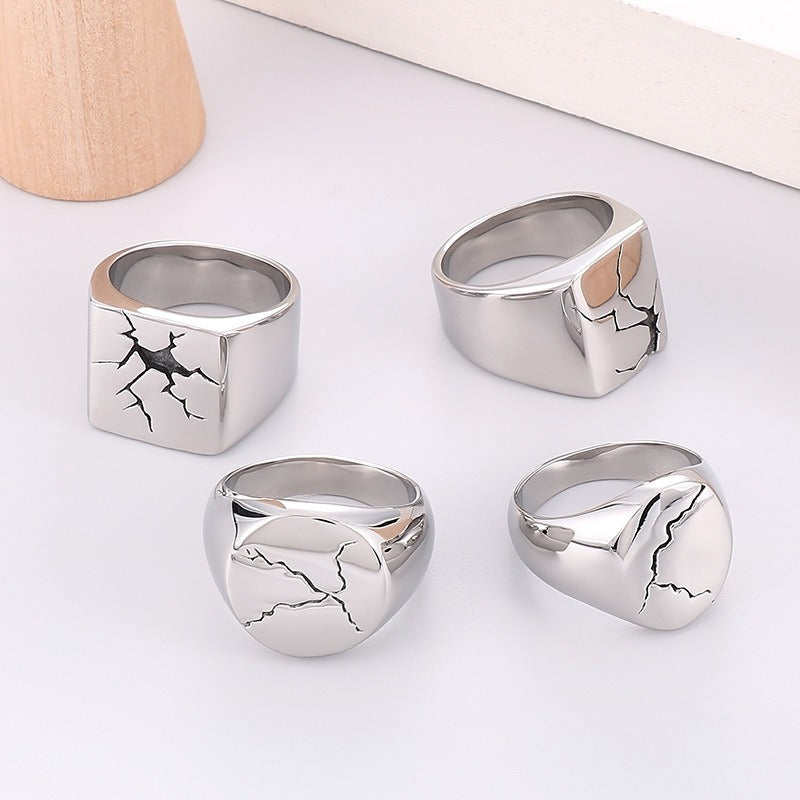 Kemstone Cracked Texture Stainless Steel Signet Ring – Gothic Punk Style for Men KR105940-GC