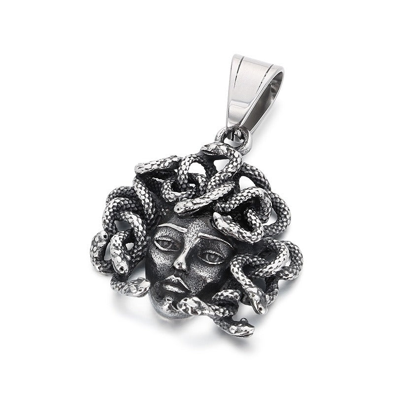 Kemstone Gothic Snake Goddess Pendant – Greek Mythology Stainless Steel Men's Necklace KP115490