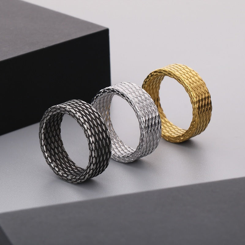 Kemstone Textured Stainless Steel Men’s Ring – Diamond Mesh Pattern, Gothic Street Style KR105816