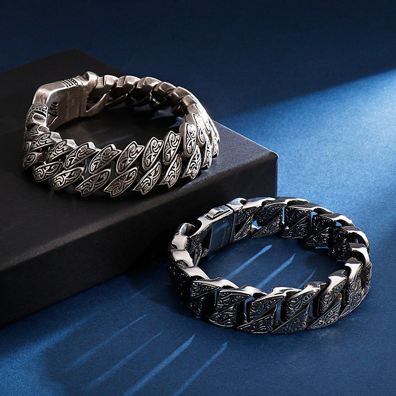 Kemstone Nordic Patterned Curb Chain Bracelet – Heavy 316L Stainless Steel Men’s Gothic Jewelry KB128122