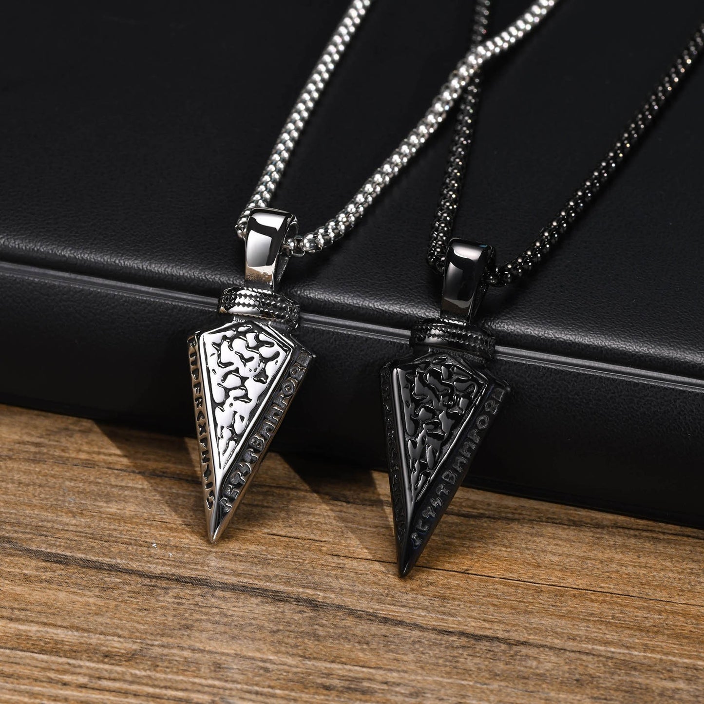 Kemstone Viking Arrowhead Pendant for Men – Stainless Steel Norse Necklace in Silver or Black, Gothic Street Style PN-1859