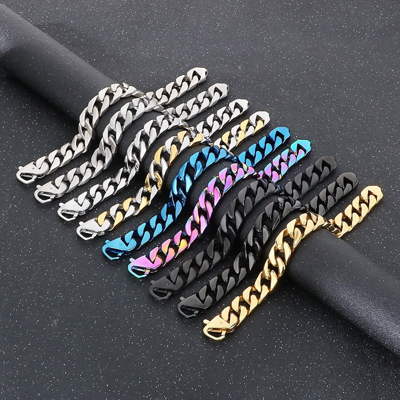 Kemstone Men’s Stainless Steel Cuban Chain Bracelet – 21cm Street Style Gothic Power Link KB27123-D