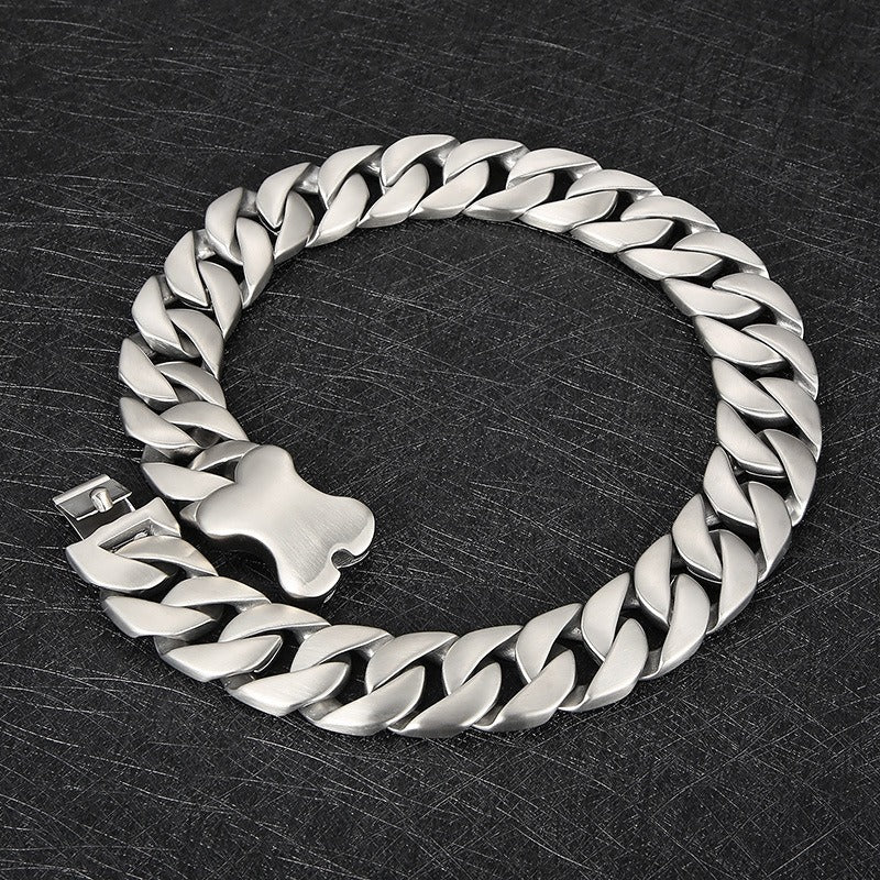 Kemstone Stainless Steel Cuban Chain Necklace with Bone Clasp – Thick Matte Finish KN1196452-KJX