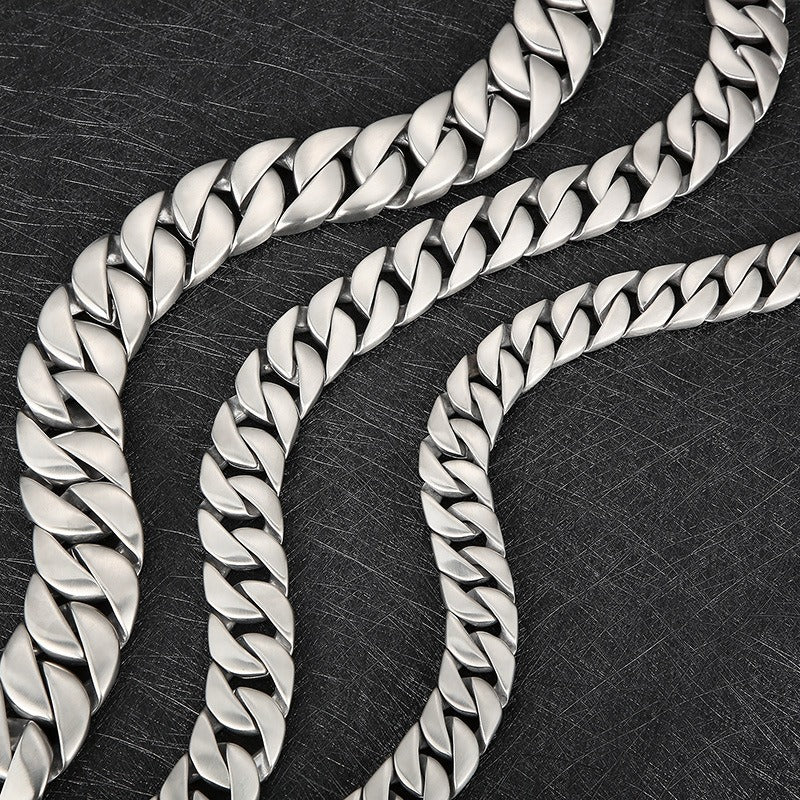 Kemstone Stainless Steel Cuban Chain Necklace with Bone Clasp – Thick Matte Finish KN1196452-KJX