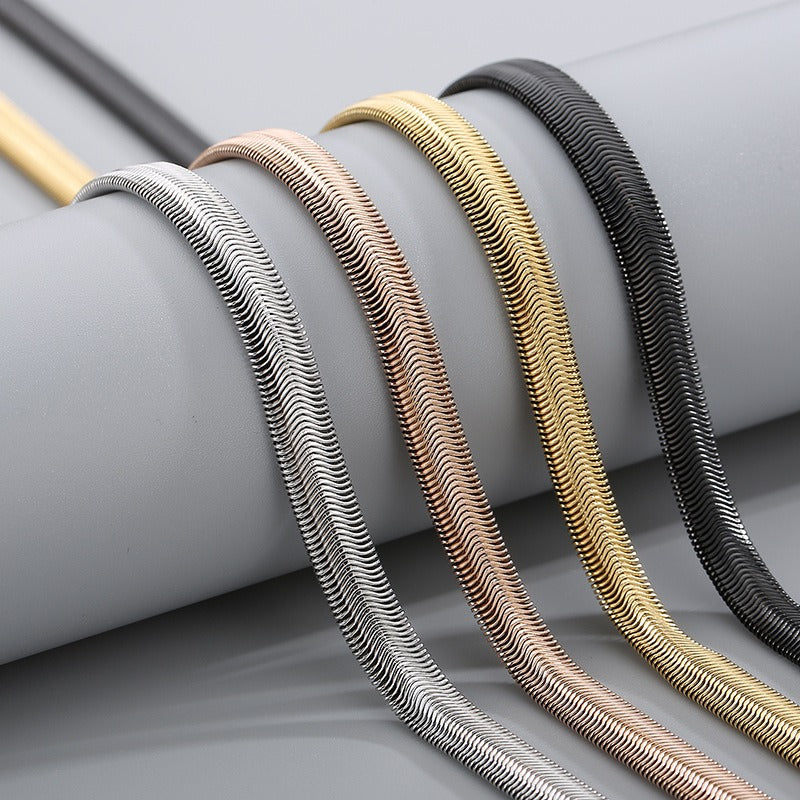 Men’s Flat Snake Chain Necklace – 6mm & 8mm 316L Stainless Steel Gothic Streetwear Jewelry KN203549-Z