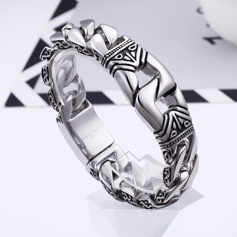 Kemstone Cast Ironwear Portrait Bracelet – Distressed Titanium Steel Gothic Men’s Chain KB104117