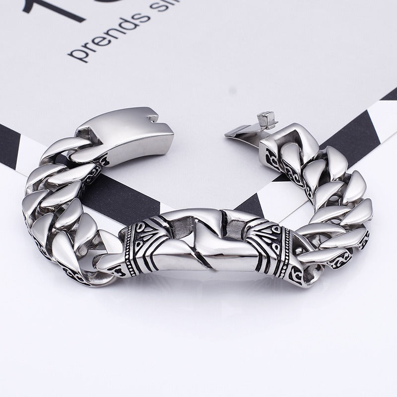 Kemstone Cast Ironwear Portrait Bracelet – Distressed Titanium Steel Gothic Men’s Chain KB104117
