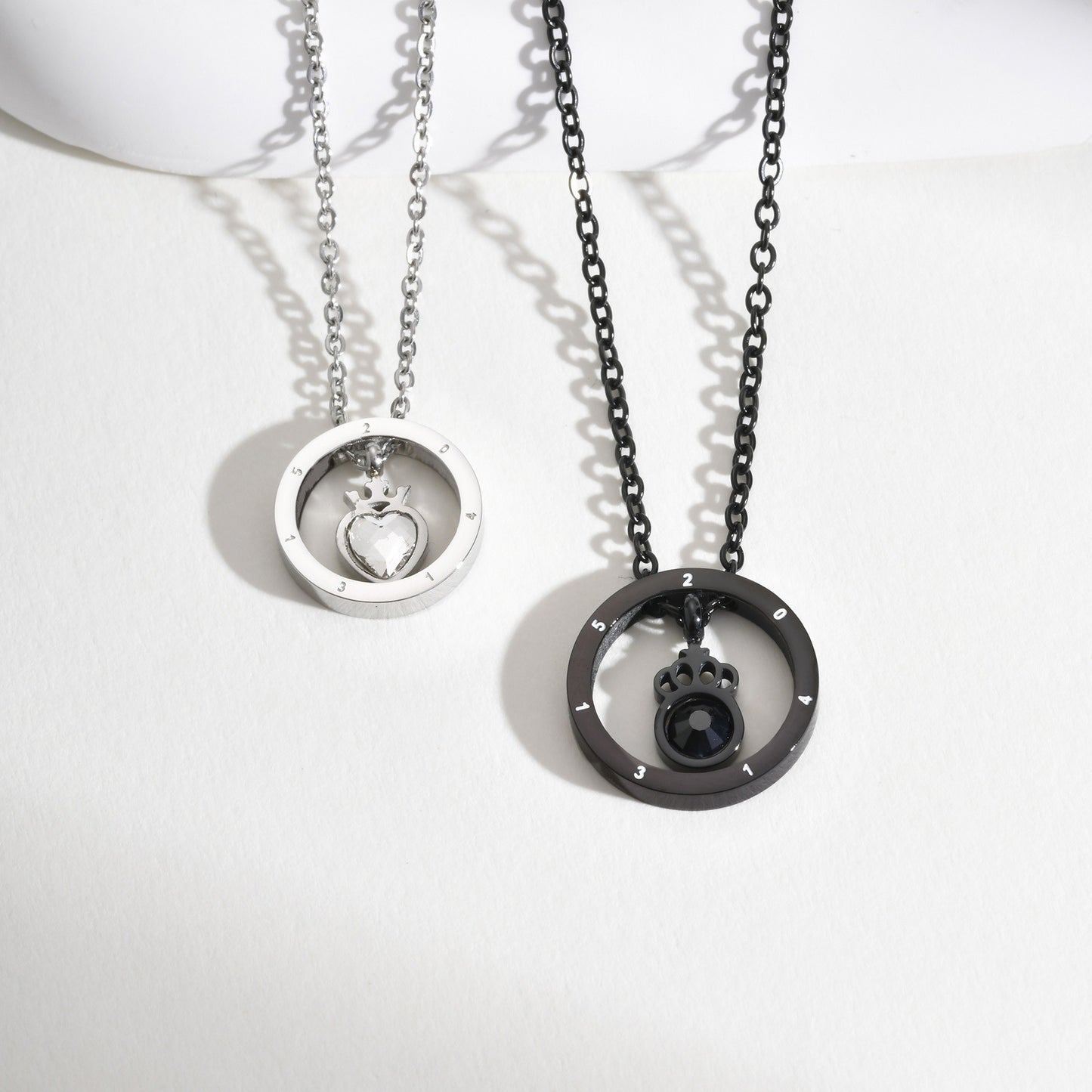 Kemstone Black Crown Ring Pendant Necklace – Matte Steel & Zircon Gothic Jewelry