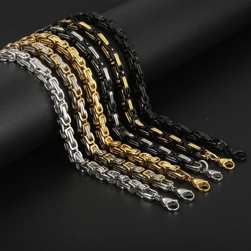 Kemstone King’s Byzantine Chain Necklace for Men – Heavy-Duty Stainless Steel Statement Jewelry KN33444-Z