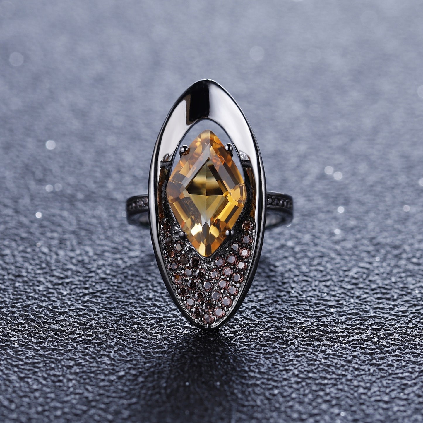 Anillo vintage de plata de ley 925 con citrino natural, diseño original, hecho a mano por Kemstone, anillos abiertos para mujer.