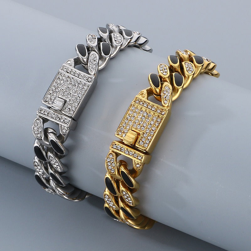Kemstone 14mm Cuban Link Bracelet with Resin Crystal – Titanium Steel Men’s Street Style KB179928